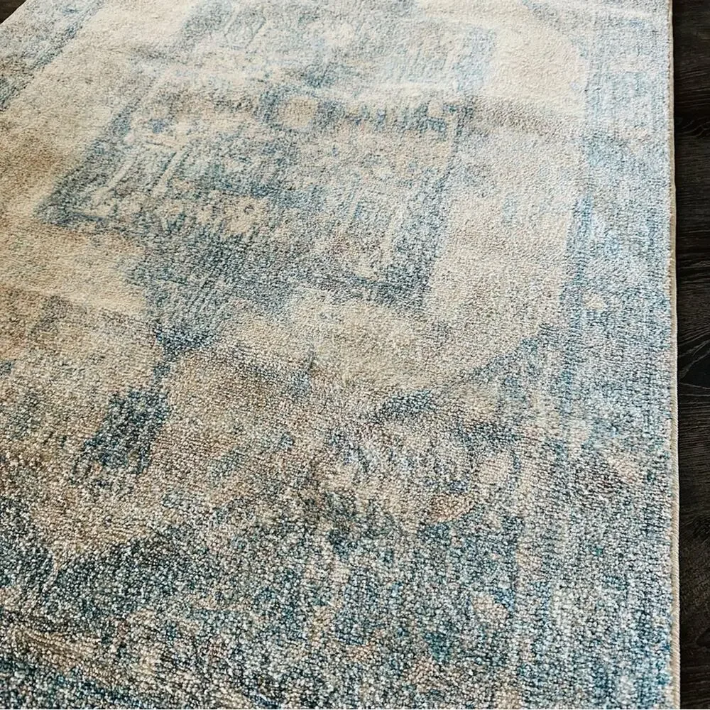 NULOOM Blue White Harriet Vintage Medallion Fringe Area Rug Moroccan Carpet 3x5